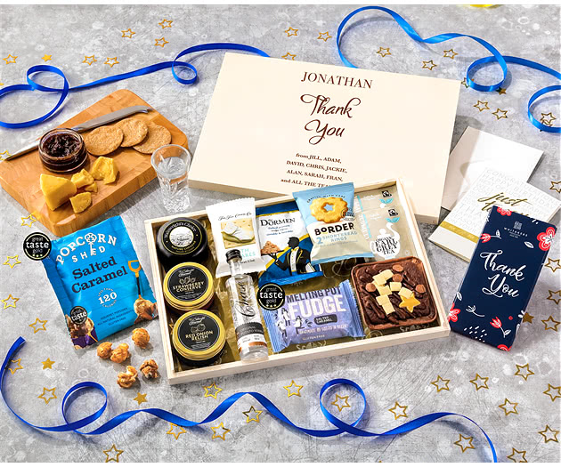 Thank You Biscuit, Cheese & Cake Tea Time Letterbox Hamper With Chase Vodka