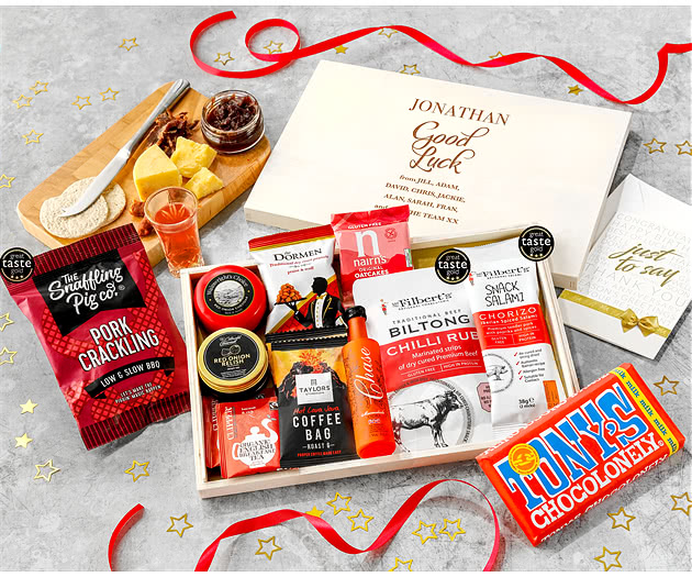 Good Luck Coffee, Chilli Snacks & Cheese Letterbox Hamper With Marmalade Vodka