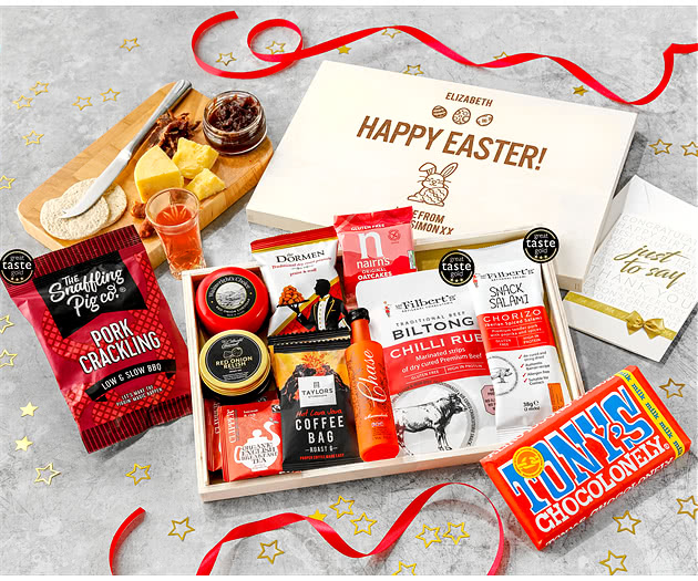 Easter Coffee, Chilli Snacks & Cheese Letterbox Hamper With Marmalade Vodka