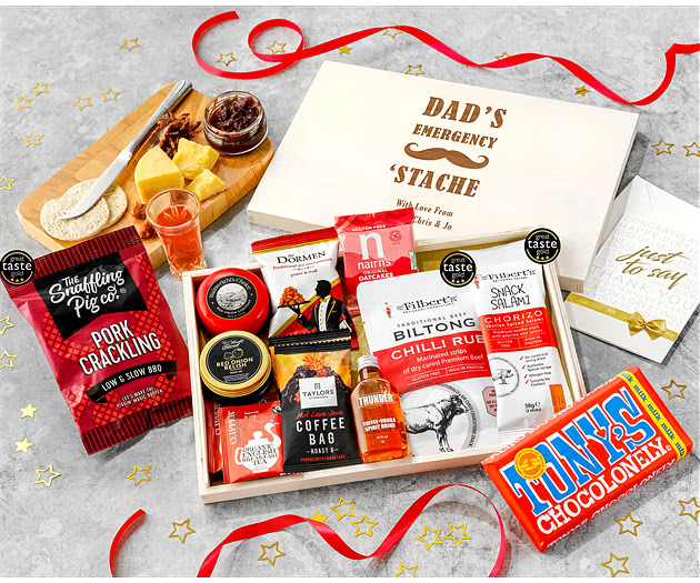 Father's Day Coffee, Chilli Snacks & Cheese Letterbox Hamper With Toffee Vodka