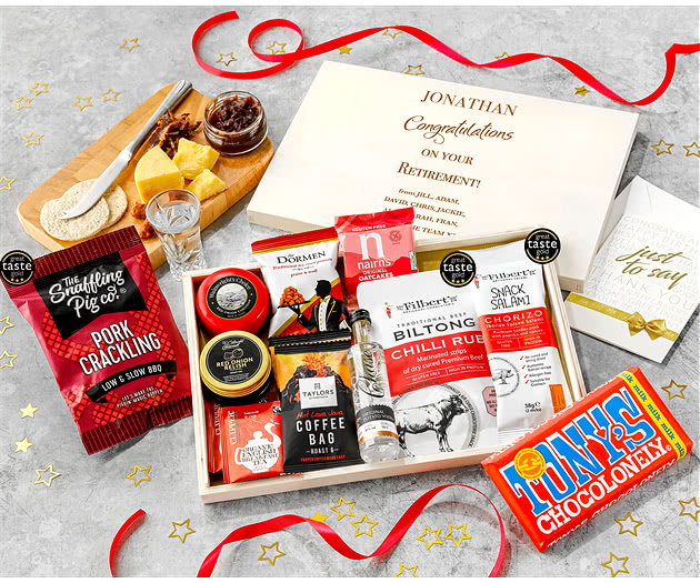 Retirement Coffee, Chilli Snacks & Cheese Letterbox Hamper With Chase Vodka