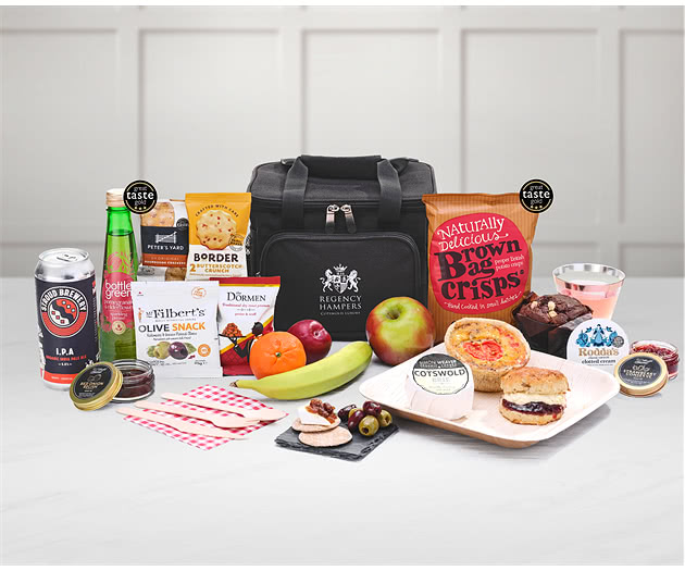 Small Picnic Cream Tea, Scones, Cheese & Fruit Hamper in Cooler Bag With Ale