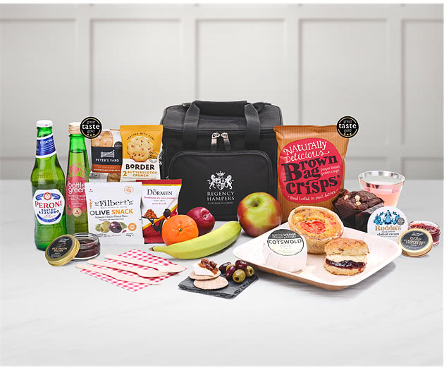 Small Picnic Cream Tea, Scones, Cheese & Fruit Hamper in Cooler Bag With Beer
