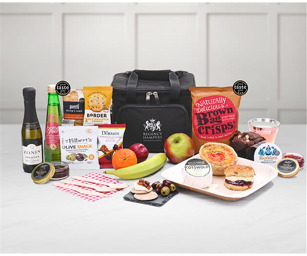 Small Picnic Cream Tea, Scones, Cheese & Fruit Hamper in Cooler Bag With Prosecco