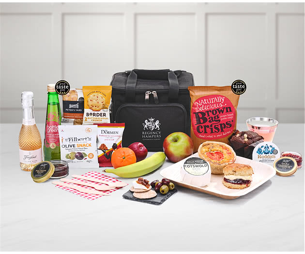 Small Picnic Cream Tea, Scones, Cheese & Fruit Hamper in Cooler Bag With Rosé Prosecco