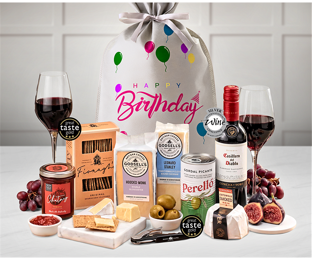 Birthday Cotswold Artisan Cheese & Wine Tasting Gift with Red Wine