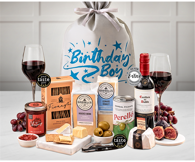 Birthday For Him Cotswold Artisan Cheese & Wine Tasting Gift with Red Wine