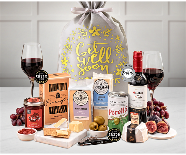 Get Well Soon Cotswold Artisan Cheese & Wine Tasting Gift with Red Wine