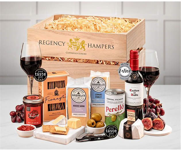 Mother's Day Cotswold Artisan Cheese & Wine Tasting Crate with Red Wine
