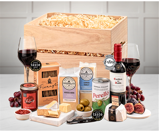 New Baby Cotswold Artisan Cheese & Wine Tasting Crate with Red Wine