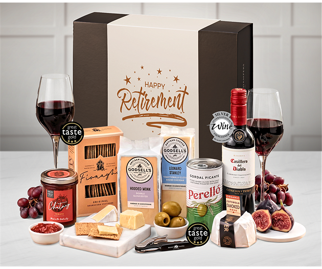 Retirement Cotswold Artisan Cheese & Wine Tasting Box with Red Wine