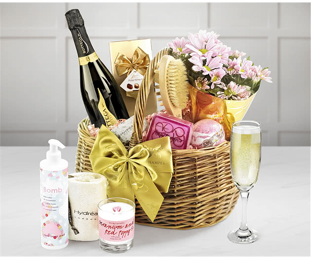 Mother's Day Luxury Floral Pampering Set Gift Basket With Prosecco