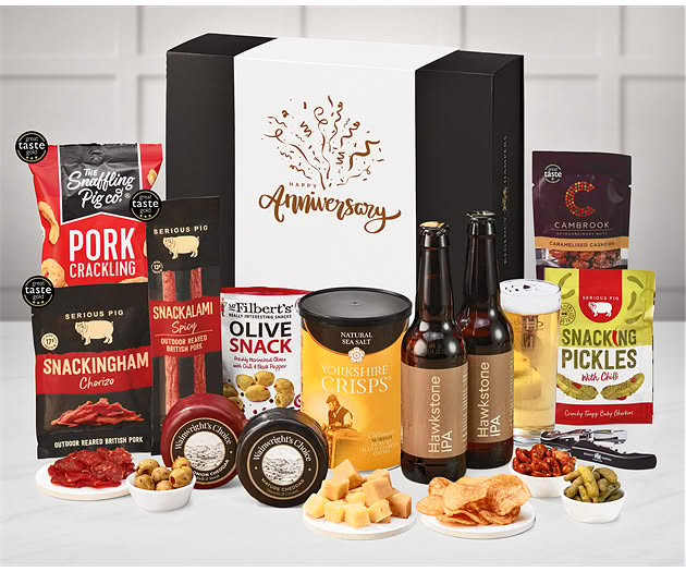 Anniversary Cheese & Pub Snacks Box with Hawkstone Ales