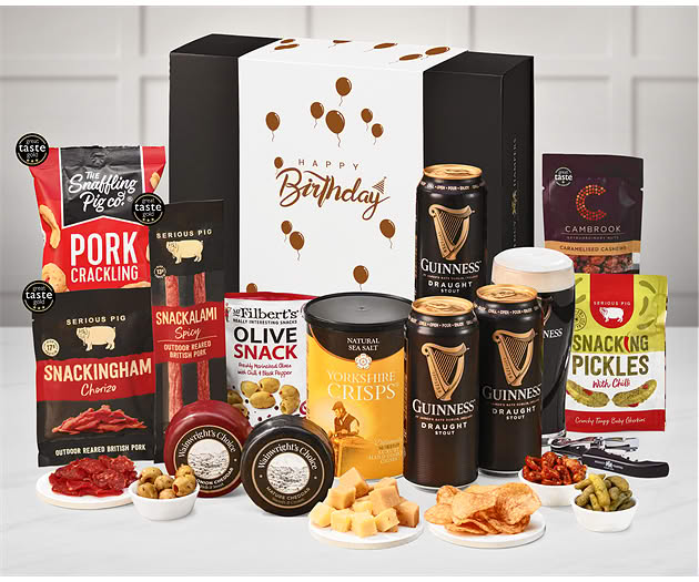 Birthday Cheese & Pub Snacks Box with Guinness