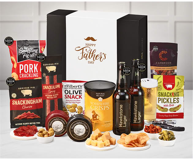Father's Day Cheese & Pub Snacks Box with Hawkstone Lagers