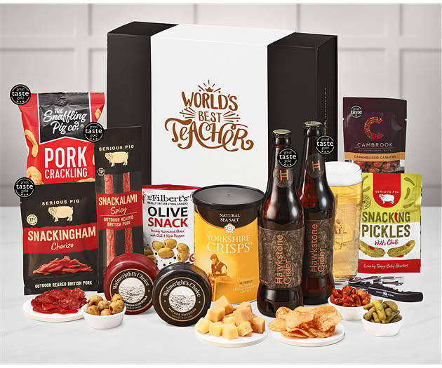 Great Teacher Cheese & Pub Snacks Box with Hawkstone Ciders