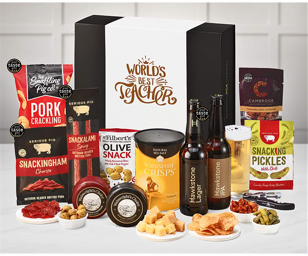 Great Teacher Cheese & Pub Snacks Box with Hawkstone Beer Selection