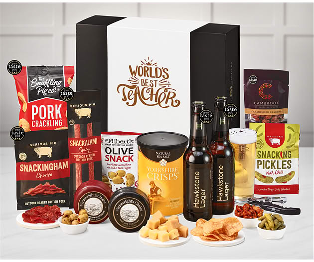 Great Teacher Cheese & Pub Snacks Box with Hawkstone Lagers