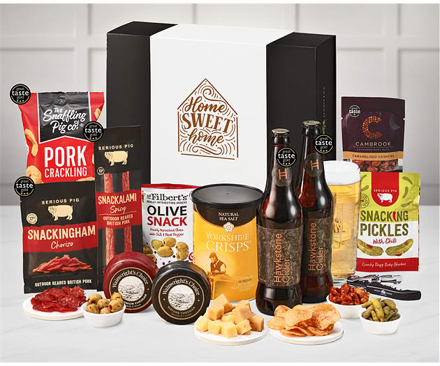 New Home Cheese & Pub Snacks Box with Hawkstone Ciders