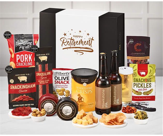 Retirement Cheese & Pub Snacks Box with Hawkstone Ales