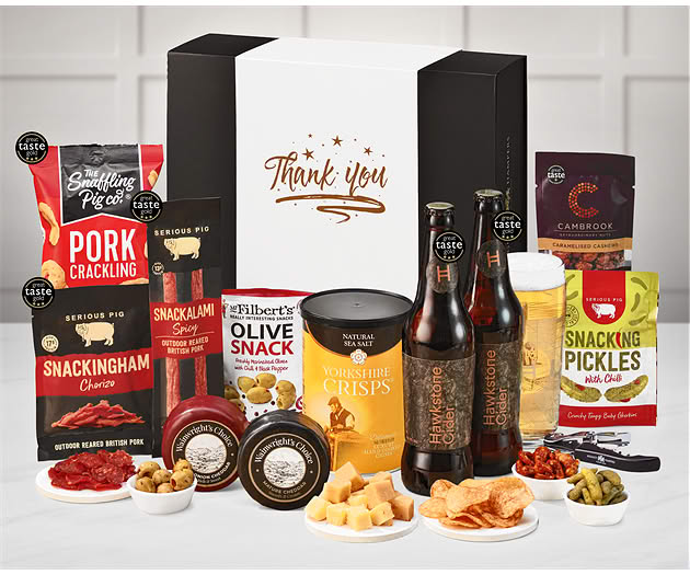 Thank You Cheese & Pub Snacks Box with Hawkstone Ciders