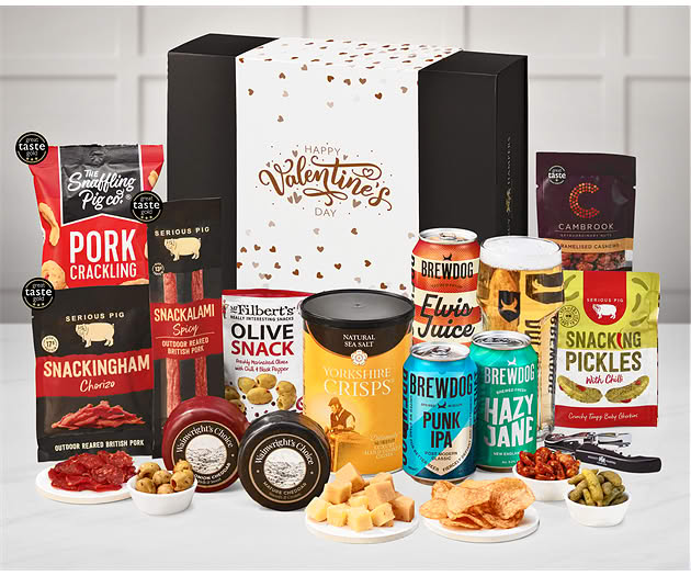Valentine's Day Cheese & Pub Snacks Box with Brewdog Beer Selection