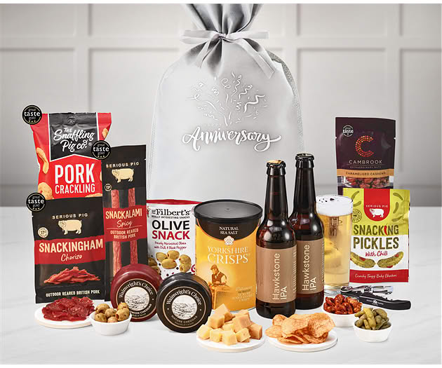 Anniversary Cheese & Pub Snacks Gift with Hawkstone Ales