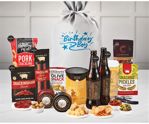 Birthday For Him Cheese & Pub Snacks Gift with Hawkstone Ciders