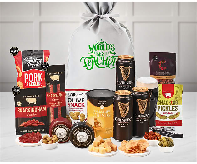 Great Teacher Cheese & Pub Snacks Gift with Guinness