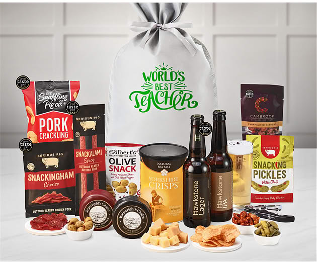 Great Teacher Cheese & Pub Snacks Gift with Hawkstone Beer Selection
