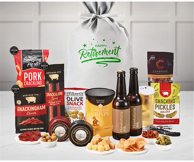 Retirement Cheese & Pub Snacks Gift with Hawkstone Ales