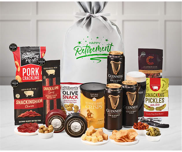 Retirement Cheese & Pub Snacks Gift with Guinness