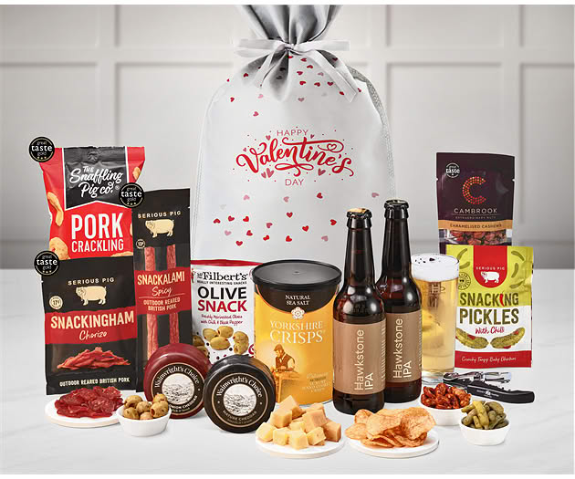 Valentine's Day Cheese & Pub Snacks Gift with Hawkstone Ales