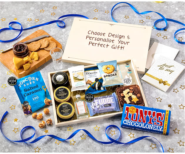 Biscuit, Cheese & Cake Tea Time Letterbox Hamper With Cornish Gin