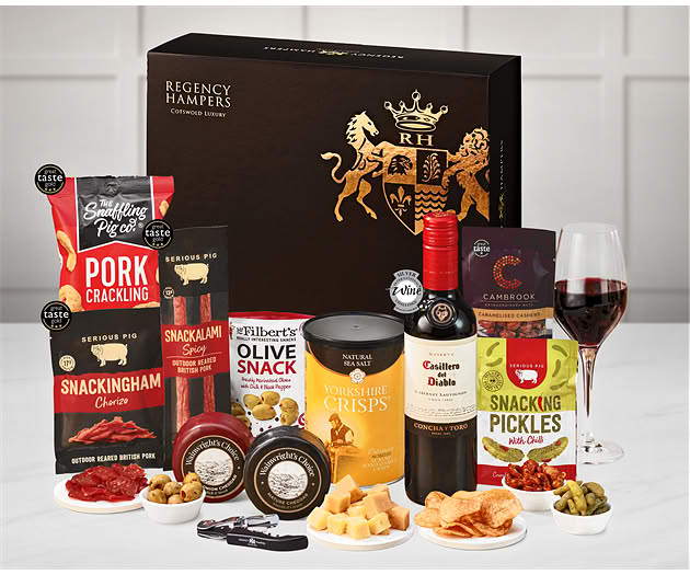 Cheese & Pub Snacks Box with Red Wine