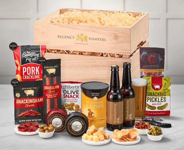 Cheese & Pub Snacks Crate with Hawkstone Ales