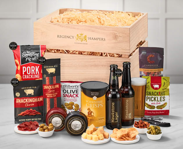 Cheese & Pub Snacks Crate with Hawkstone Beer Selection