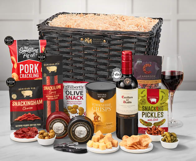 Cheese & Pub Snacks Hamper with Red Wine