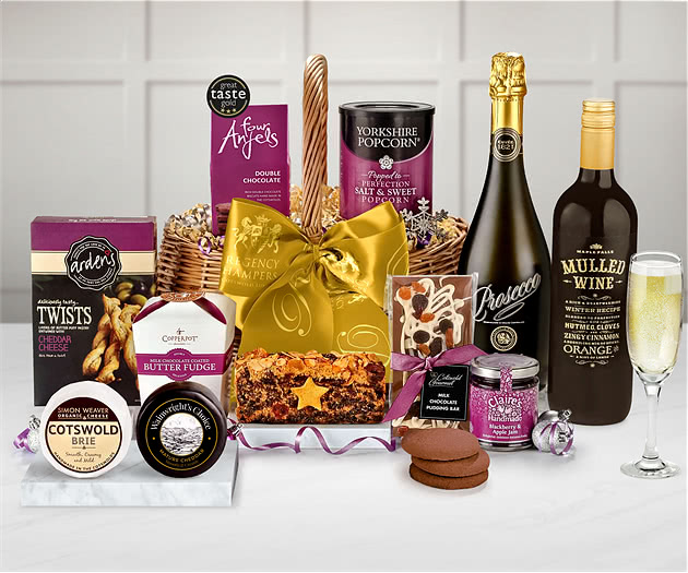 Christmas Celebration Gift Basket With Sparkling Prosecco & Mulled Wine