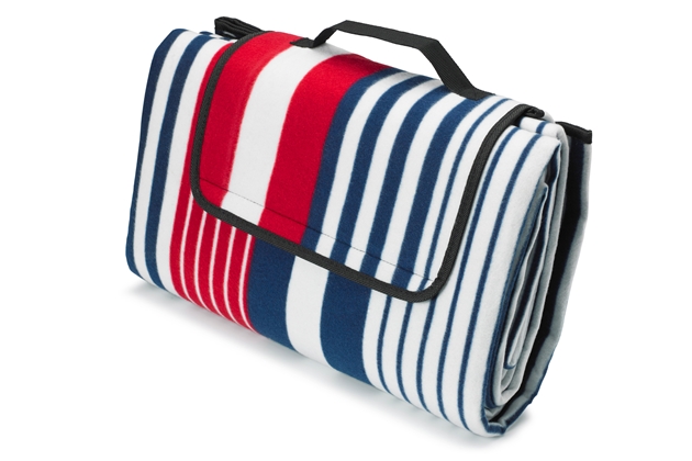 Waterproof Picnic Blanket - Red White & Navy Blue Striped - Large (200cm x 200cm)