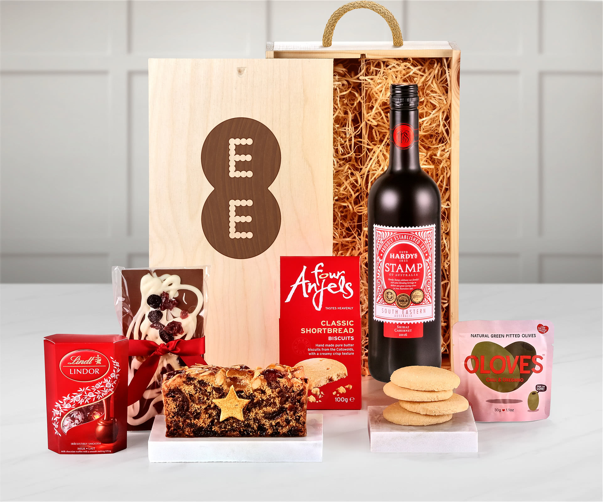 Bespoke Branded Clarendon Gift Box With Hardy's Stamp Shiraz Cabernet Red Wine in a Two Bottle Box