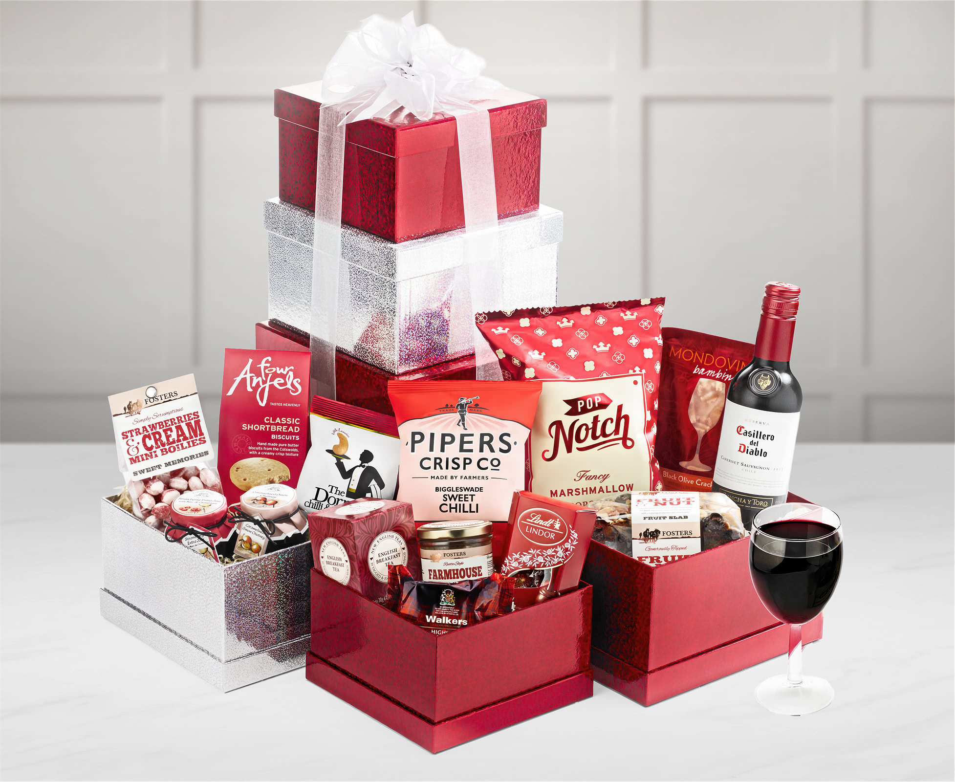 Housewarming Sweet Savoury Large Gift Tower With Red Wine