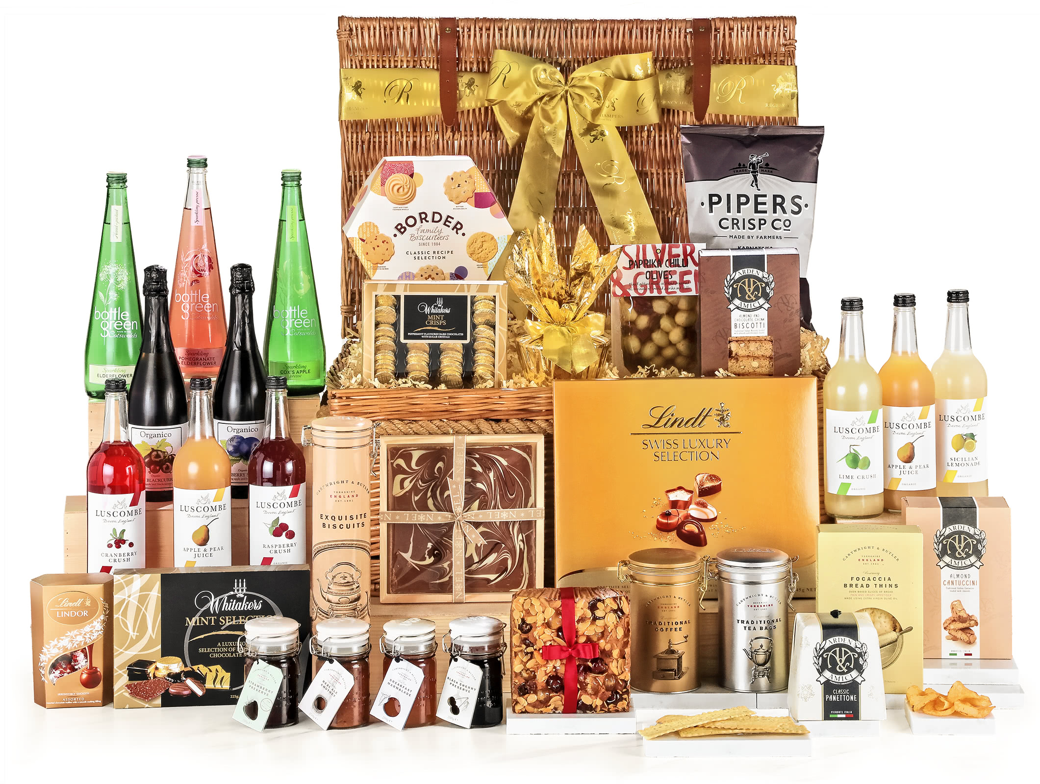 Blenheim Indulgence Alcohol-free Gift Hamper With Luscombe, Citrus Crush, 74cl in a Handmade Willow Picnic Hamper