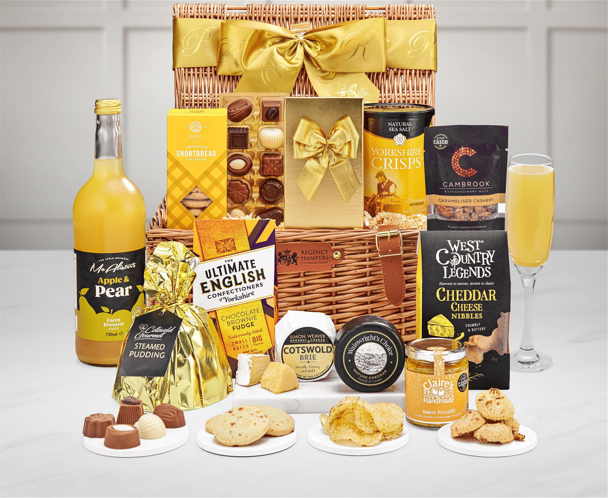 Fairfield Cheese & Gourmet Favourites Alcohol-free Gift Hamper in a Handmade Willow Picnic Hamper