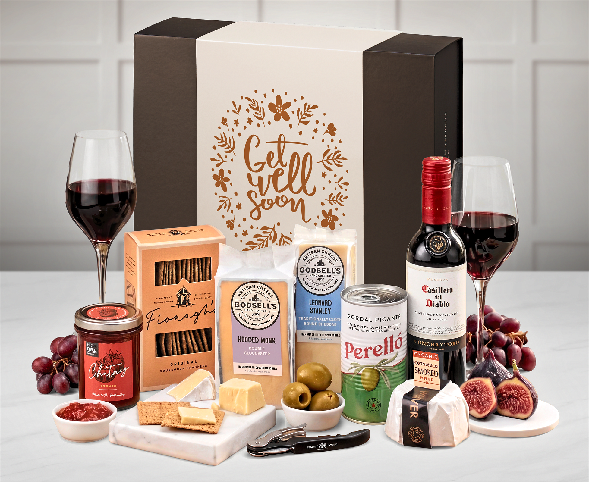 Get Well Soon Cotswold Artisan Cheese & Wine Tasti Box in a RH Branded Medium Magnetic Box