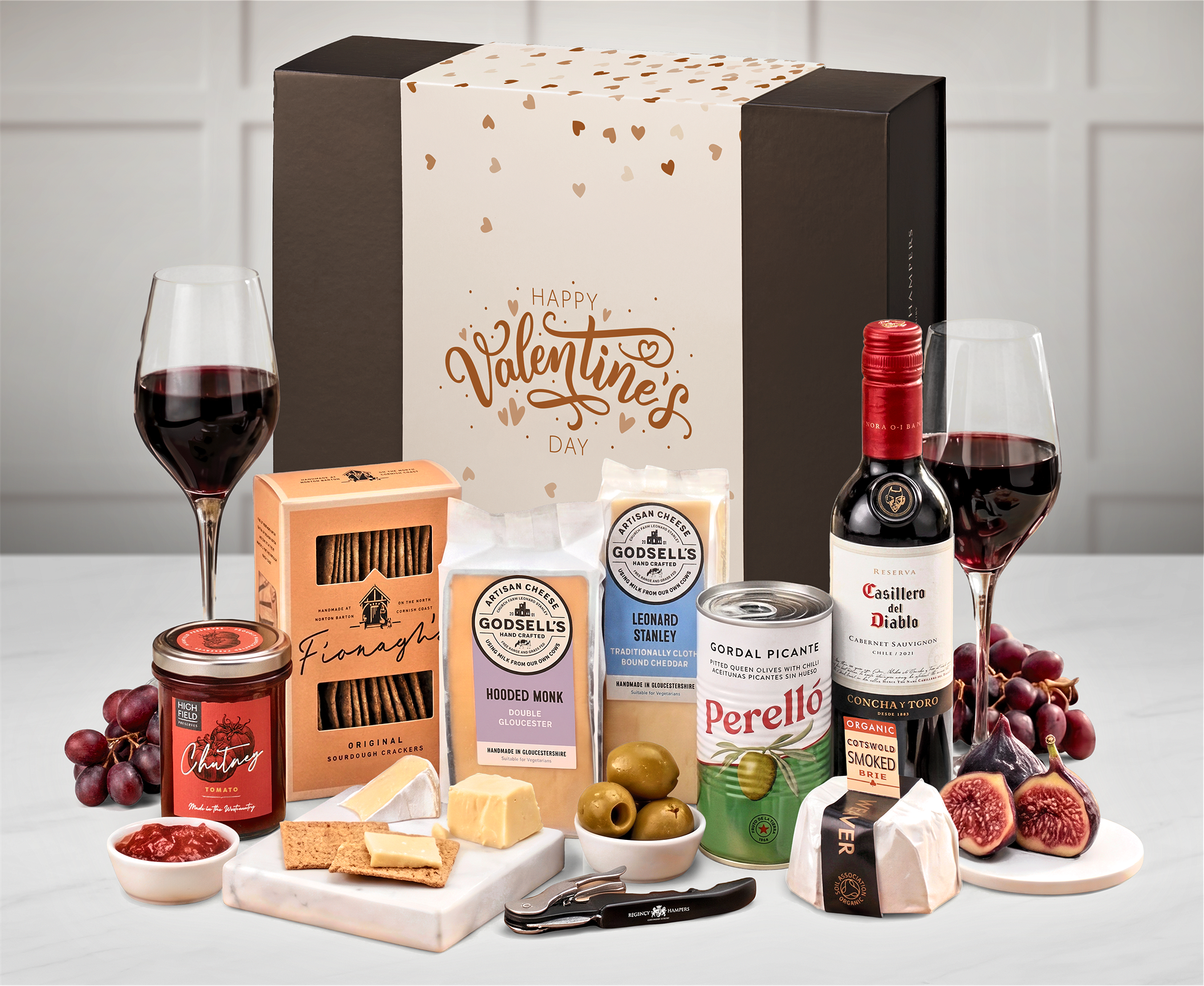 Valentine's Day Cotswold Artisan Cheese & Wine Tas Box in a RH Branded Medium Magnetic Box